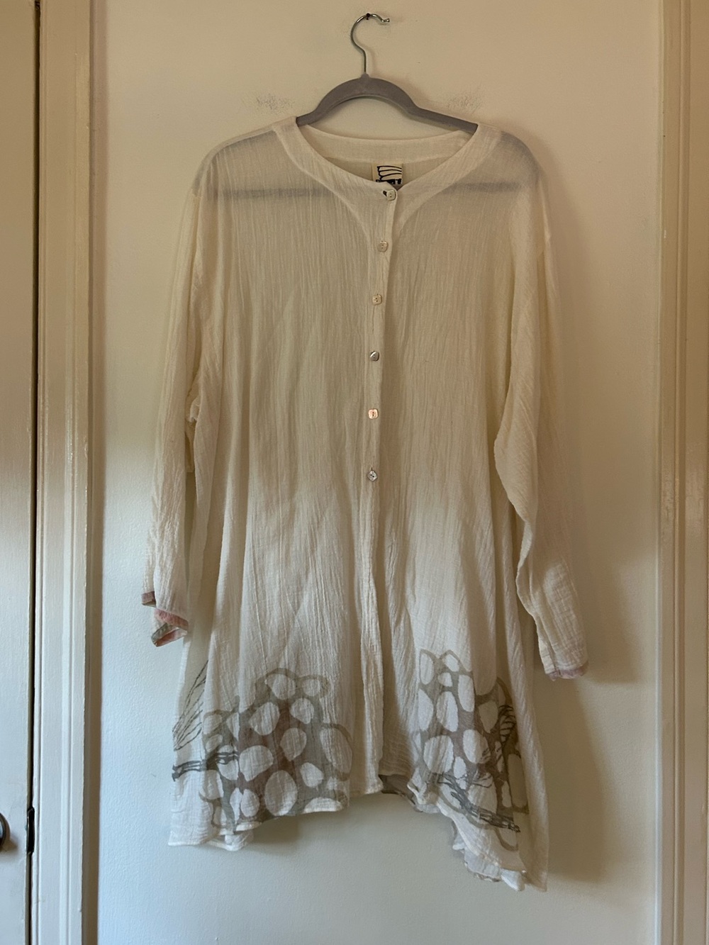Blue Fish Clothing Lagenlook White Gauzy Printed Tunic Size 2